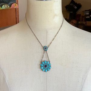 EXPRESS Faux Turquoise and Amethyst Silver Lariat Necklace, Pre-owned